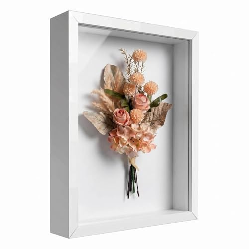 Intckwan Tiefer Bilderrahmen zum Befüllen, 20x29 cm, 3D Rahmen A4 mit Premium-Plexiglas für Fotos, DIY-Kunst, Medaillen & Trockenblumen - Wand- oder Tischdekoration (Weiß)