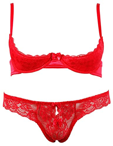 COTTELLI Hebe-Set Ouvert Dessous Damen, rot | Bügel-BH, String, Satin, Spitze