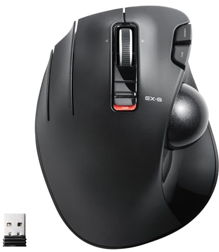 ELECOM EX-G Linkshänder-Trackball-Maus, 2,4 GHz USB Wireless, Ergonomisch, Daumensteuerung, Tracking Roller Ball, 6 programmierbare Tasten, Neigungs-Scroll
