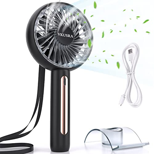 Handventilator, Ventilator Klein Handventilator Akku Aufladbar mit 4 Windgeschwindigkeit und Einstellbare Kopfstützen, USB Ventilator Tragbarer Fan für Reisen, Büro, Zuhause, Draußen, Innen - Schwarz