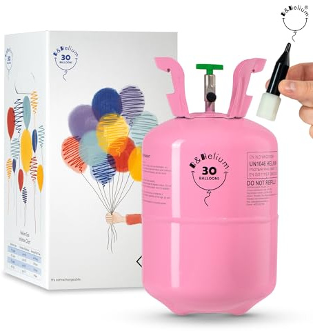 B&Helium Rosa Heliumflasche mit Ballongas für 30 langanhaltende Ballons – Inklusive Füllventil – Perfekt für Partydekoration, Geburtstagen, Hochzeiten und diverse Veranstaltungen.