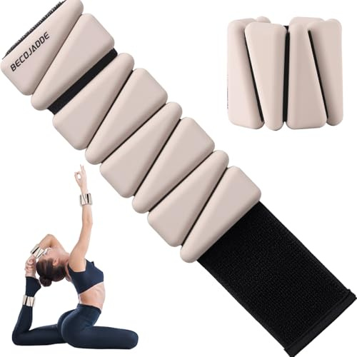 BECOJADDE Ankle Weights Set von 2 (Je 0.45kg) für Frauen Männer Gewichtsmanschetten für Beine und Arme Adjustable Handgelenk Gewichte for Home Pilates Joggen Walking Workout Yoga, Beige
