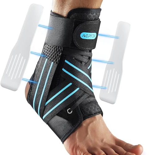 AGPTEK Knöchelbandage mit herausnehmbaren Schienen, verstellbare Sprunggelenkbandage für Verstauchungen, Achillessehnenentzündung, links oder rechts, für Damen und Herren (Blau, L)
