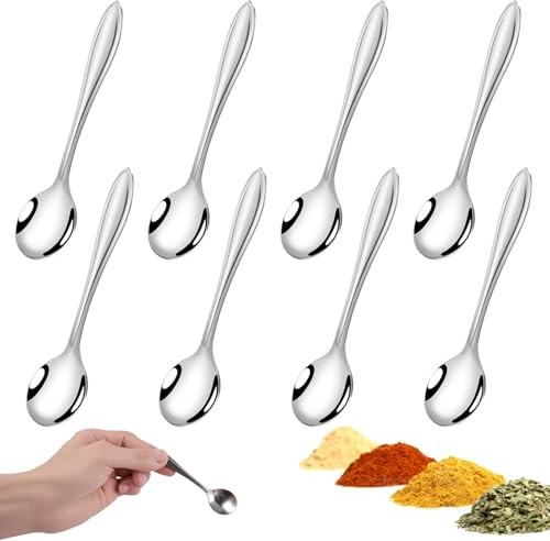 8 Tiny Edelstahl Löffel,Espressolöffel,Cute Small Edelstahl Gewürz Löffel | 9x2cmScoop Kleine Löffels Gewürzlöffel, Edelstahls Espresso Löffels, für Salz, Zucker, Honig, Gewürze, Little Scoop