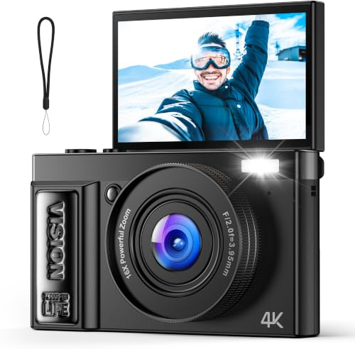 Digitalkamera 4K 64MP Kamera Fotokamera: Digital Kamera für Vlog - Vintage Fotokamera Kinder - Digital Camera - Geschenke für Teenager Junge Mädchen 10-18 Jahre - 180° Klapp-Bildschirm