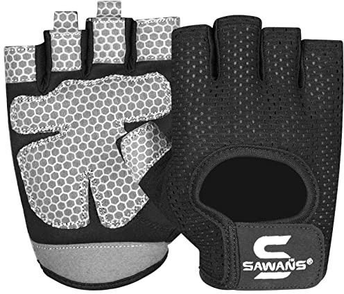 SAWANS Fitness-Handschuhe für Männer und Frauen, Gewichtheben, Fitness-Handschuhe, atmungsaktiv, Damen-Handschuhe, Training, rutschfest, Silikon, gepolsterte Handfläche (Large, Black)