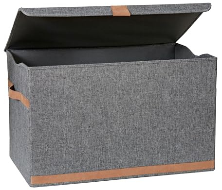 LOVE IT STORE IT Premium Aufbewahrungsbox mit Deckel groß - Truhe aus Leinen - Verstärkt mit Holz - Extra stabil - Grau - 62x37,5x39 cm