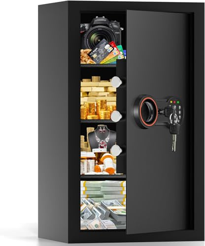 90L Extra Großer Feuerfester Safe Tresor für Zuhause, Tresor Feuerfest Wasserdicht mit Schlüssel, Sensor-Licht und 3 Abnehmbares Regale, Anti-Theft Safe Tresore für Geld, Dokument, Medizin