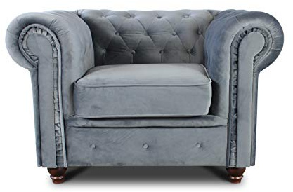 Sofnet - Sessel Chesterfield Asti (Grau, Velvet 10) | Couchsessel, Loungesessel, Glamour Design, Holzfüße, bequeme Polsterung, stilvoll für Wohnzimmer