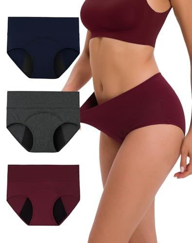 INNERSY Periodenunterschwäsche Leichte Blutung Periodenslip Waschbar 3 Pack | Menstruationsunterwäsche High Waist, Period Panties Baumwolle, Menstruation Unterwäsche Weich, Unterhosen Damen Auslaufsicher