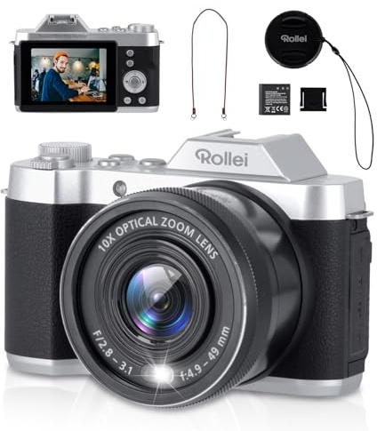 Rollei Powerflex Digitalkamera 10x Retro 10X Optischem Zoom((2,88 Display) 64MP 4K Fotokamera mit Akku Fotoapparat mit 8 Fotomodi Tragbar Kompaktkamera Vintage, Digital-Kamera-Fotoapparat-Camera