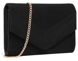 Miss Lulu Clutch Damen, Elegante Envelope Pochette, Vegan Wildleder Handtasche Klein Clutch Umschlag Crossbody Schultertasche Tasche Abendtasche Schwarz Einheitsgröße