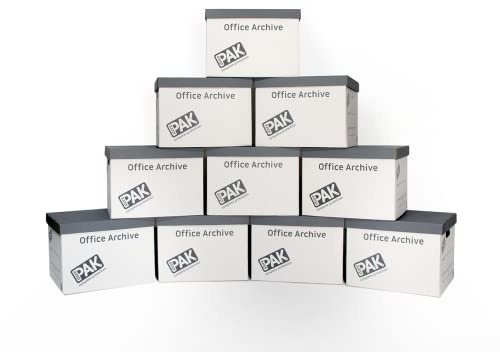 StorePAK Archiv-/Aufbewahrungsboxen aus Karton mit Deckel, 10 Stück, Weiß/Grau