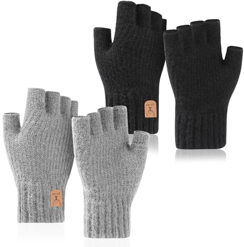 Apricitie 2 Paar Thermisch Fingerlose Handschuhe Herren Damen Handschuhe Ohne Finger, Fingerless Gloves Winterhandschuhe Touchscreen Winter Warme Strickhandschuhe für Laufen Radfahren Outdoor