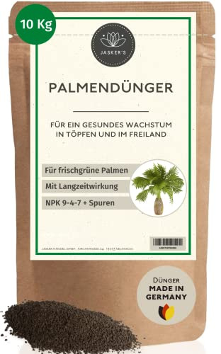 JASKER'S Bio Palmendünger Langzeit 10 Kg Granulat - 100% Langzeitdünger - Palmendünger Hanfpalme - Freilandpalmendünger für draußen und im Garten - Dünger für Palmen - Palmen Dünger