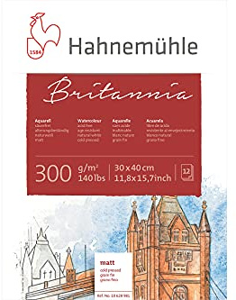 Hahnemühle Britannia Aquarellblock, mattes naturweißes Aquarellpapier, 300 g/m², 12 Blatt, 30 x 40 cm