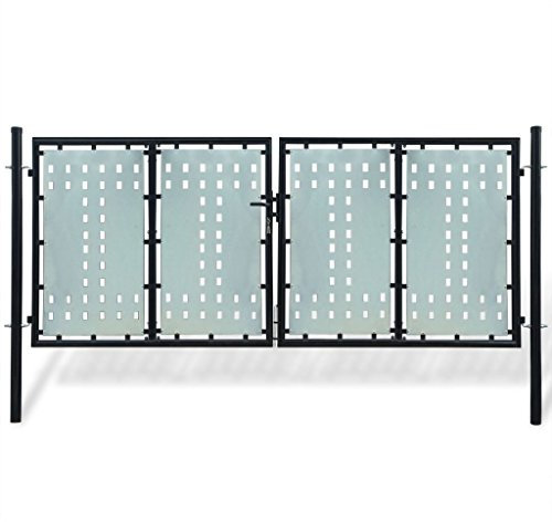 Tidyard Stahl Zauntor Gartentor Doppeltor Gartentür Robust Garten Hof Terrasse Einfahrtstor + Schloss und 3 Schlüsseln 300 x 175 cm