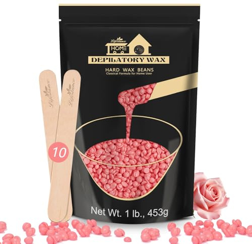 Lifestance 450g Waxing Perlen Formuliert für Anfänger, Wachsperlen mit 10 Holzspatel für Enthaarung, Rose Wachs Haarentfernung Perlen für für Feines Haar,Gesicht,Augenbraue,Arme,Finger und Zehe
