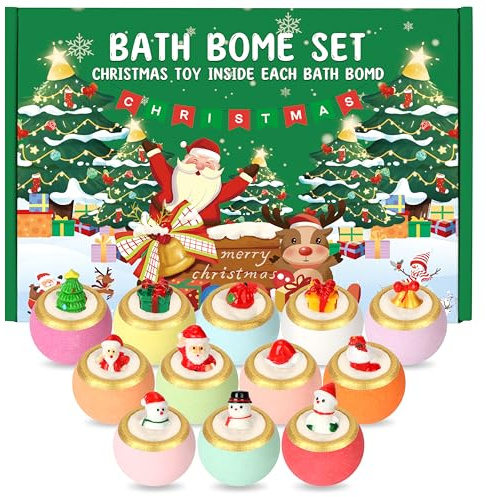 MOMOSTAR 12pcs Badebomben Kinder, Badekugeln Kinder mit Überraschung Spielzeug, Weihnachten Badebomben Geschenke für ab 3 Jahren Mädchen Jungen, Weihnachten Adventskalender Kinders