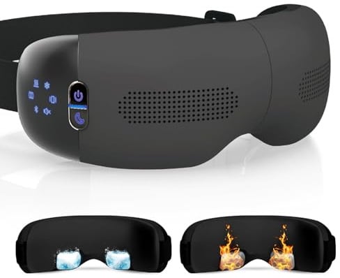 HubiCare Beheiztes und kühlendes Augenmassagegerät mit weichem Kissen, Passform, 3D-Airbag, Knetvibration, für Augenringe, Schwellungen, Migräne, trockene Augen, Schlaf, Bluetooth-Musik (mattschwarz)