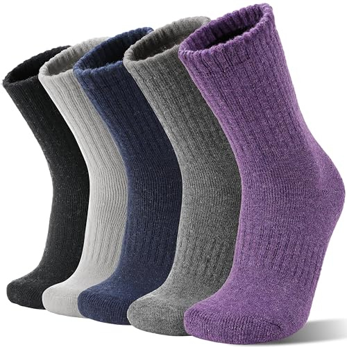 Damen Merinowolle Socken Wandersocken Dicke Thermosocken Warme Atmungsaktive Wollsocken Geschenke Wintersocken 5 Paar