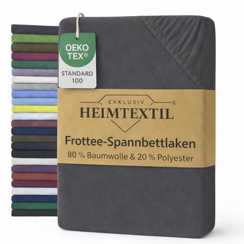 Exklusiv Heimtextil Frottee Spannbettlaken Marke 90-100 x 200 cm 80% Baumwolle, 20% Polyester Öko - Tex Zertifiziert, Markenqualität, Matratzenhöhe bis 25 cm, Grau