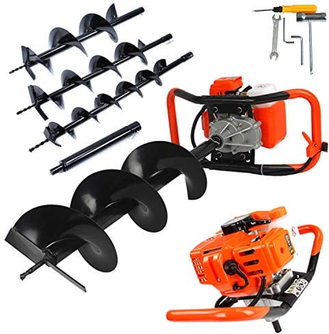 Motorbohrmaschine mit Verbrennungsmotor, 62 cm³, 5,2 PS, Benzin-Öl-Gemisch DEMON mit 3 Spitzen Ø100 mm, 150 mm, 200 mm + Verlängerung Gartenbohrer Erdbohrer Motor