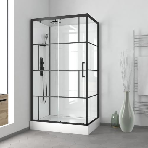 Komplettdusche 110×80×225 cm, Duschtasse, Schiebetür, 5 mm ESG, Armatur