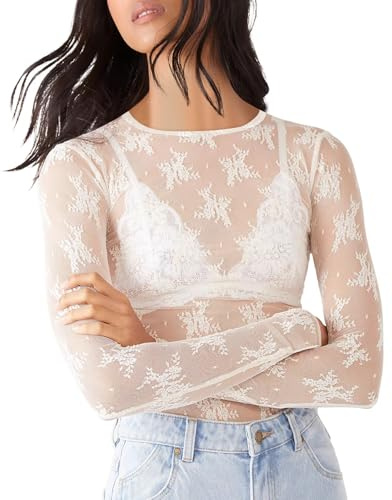 IECCP Mesh Oberteil Damen Sexy Netzoberteil Transparent Netz Oberteil Schwarz Mesh Sheer Oberteile Langarmshirt Casual Tops Sheer Bluse Tüll Mesh T-Shirt Tunika Clubwear Party Ausgehen Musikfestival