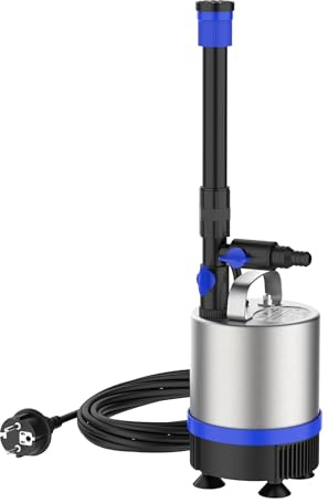 Wiltec Edelstahl Springbrunnenpumpe 50 W 1750 l/h, max. Fontänenhöhe 1,6 m, Teichpumpe inkl. 3 Aufsätze für verschiedene Fontänen, Aquariumpumpe