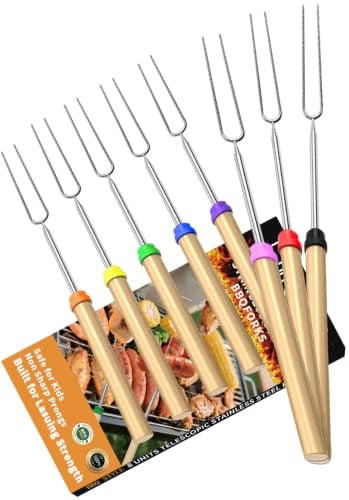 DIKER Grillspieße Teleskop Marshmallow, Stockbrot Spieße Edelstahl,8er Pack | Stockbrot Stöcke, Roasting Sticks, Schaschlikspieße, Lagerfeuerspieße Ausziehbar, Grillbesteck Set für Camping Grill