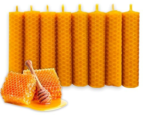 LAMARE Bienenwachskerze Honigwabe 100% Natürlich (8 Einheiten - 10 cm Länge - 2 cm Durchmesser) - OHNE PARAFFINE - Honigkerzen - Handgefertigt 100% Handwerklich.