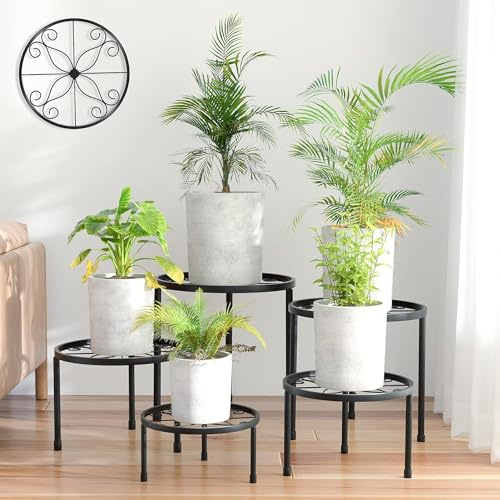 Ziwijity 5er-Set Blumenständer aus Metall, Pflanzenständer für Innen Außen Garten Pflanzen,Blumentopf Ständer für Pflanzentreppe, Anti-Rost Eisen Display Rack für Haus & Garten Dekoration (Schwarz)