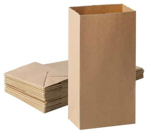 50 x Papiertüten Klein, 12x7x21.5cm Braun Papiertüten Geschenktüten, Butterbrottüten, Samentütchen, Mitgebsel Tüten für Hochzeit Party(M)