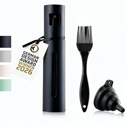 SCHMIDT & KRAMER Ölsprüher I hochwertige Öl-Sprühflasche aus Edelstahl & Glas, für gesundes Kochen I praktischer Sprüher für präzise Dosierung I für alle Speiseöl & Essig Sorten geeignet (Mitternacht)