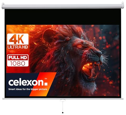celexon Basic Rollo-Leinwand 90 | 200x113 cm 16:9 | ausziehbare 4K Beamer-Leinwand für Heimkino & Büro-Präsentationen | Projektionsleinwand zur Deckenmontage oder Wandmontage