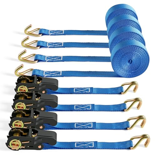 IAZZCO Spanngurte mit Ratsche Haken, 6M x 25MM, TÜV/GS Zertifiziert, 4 Pack | 800KG Bruchlast & EN 12195-2, Doppeltem J-Haken, Ratschengurte mit Nockenschnalle für Motorräder, Auto, Anhänger, Haushalt