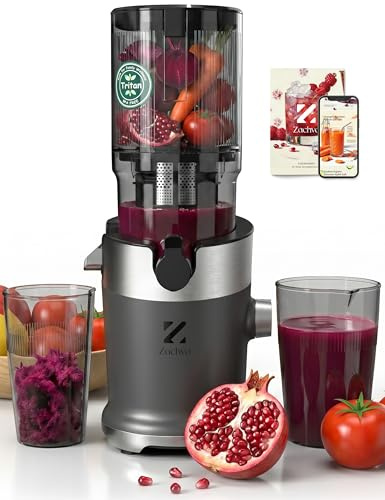 Zachvo Entsafter, Slow Juicer mit 130mm Breite Fütterungsröhre für Ganze Gemüse und Obst Testsieger, Tritan BPA-frei, 220W Saftpresse Elektrisch, Leicht zu Reinigender Juicer, Inkl. Saftrezepte