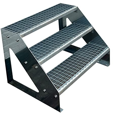 Kaminbau Mierzwa Premium Treppe Freistehend 3 Stufen (Breite 800 mm) (Höhe 57cm) Wetterfest Gitterroststufe Gartentreppe