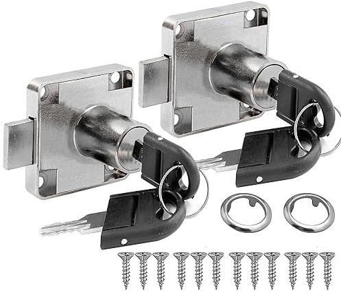 Litensh 2PCS Nockenschloss mit Schlüssel gleich, Sicherheit Schrankschloss Schubladenschloss Möbelschloß Möbelschloss Aufschraubschloss für Möbel Schrank Briefkasten Schublade Haushalt Büro Silber