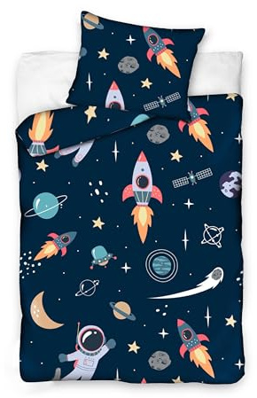 BELIKATO Kinderbettwäsche 100x135 aus 100% Baumwolle mit Weltraum Astronaut Motiven - Kinder Bettwäsche und Baby Bettwäsche Set für Jungen mit Kopfkissen- und Bettdeckenbezug (100 x 135 und 40 x 60)