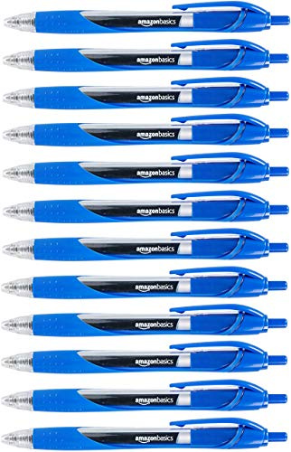 Amazon Basics Druckgelschreiber, feine Spitze, 12 Stück, Blau