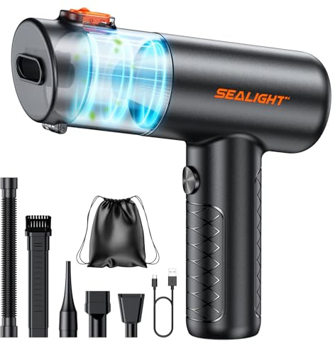 SEALIGHT Handstaubsauger, 32000Pa Mini Akku Staubsauger Kabellos, 1-Knopf-Selbstentleerung mit Bürstenlosem Motor de 400000 RPM, Mini Staubsauger Ideal für Tierhaare, Auto, Haushalt