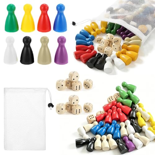 MUYAPAY 160 Stück Bunte Halmakegel Spielfiguren Holz, Halma Spiel, Ludo, Spielfiguren Holz mit Säckchen zur Aufbewahrung für Brettspiele für Flugschach, Dame, Brettspiele die Ganze Familie