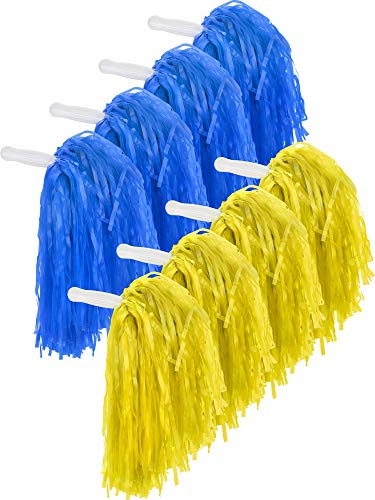 Pangda 12 Stück Cheerleading-Pompoms für Sport und Tanz, aus Kunststoff für Sportteam, Geist (blau und gelb)