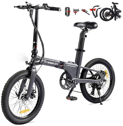 Cyseekin C10 E-Bike Klapprad 20 Zoll, Nur 18,6kg leicht, 250W Motor 345,6Wh Akku Ebike mit Shimano 7-Gang, bis 100km Reichweite 25km/h Pedelec mit LCD-Display, Ideal für Wohnmobil Pendeln (Schwarz)