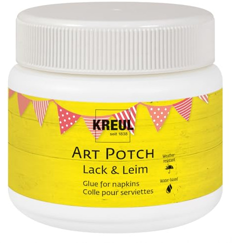 KREUL 49251 - Art Potch Lack und Leim, transparent, 150 ml, Serviettentechnik- und Dekokleber auf Wasserbasis, für Holz, Keramik, Stein und Karton