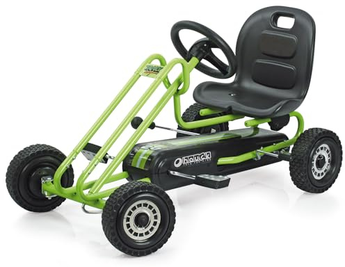 hauck Go-Kart Lightning für Kinder ab 4 Jahren bis 50 kg Köpergröße 90-110 cm, Tretauto mit Handbremse, verstellbarem Sitz, Vor- und Rückwärtsgang, Pedalantrieb (Green)
