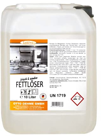 Lorito Profi-Fettlöser stark für Gastronomie & Küche 10L | Küchen-Reiniger Konzentrat für Dunstabzugshaube, Grill, Backofen & Fliesen, entfernt Fett, Öl & hartnäckige Verunreinigungen