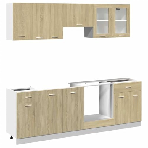 vidaXL 8-TLG. Küchenschrank-Set Lyon Sonoma-Eiche Holzwerkstoff, Küchenzeile, Küchenschrank, Schrank, Hängeschrank, Spülenunterschrank, Küchenmöbel